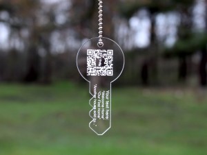 Photograph of Key Shaped Acrylic keychain with QR code perfect for Real Estate Agents
