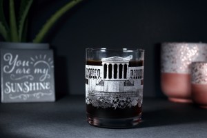 11 oz. whiskey glass custom engraved with Albright Knox Art Gallery