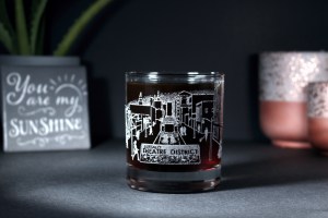11 oz. Whiskey Glass engraved with Buffalo Theatre District cup showcasing NFTA Rail and more