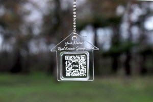 Photograph of Double layered House Shaped Acrylic keychain with QR code